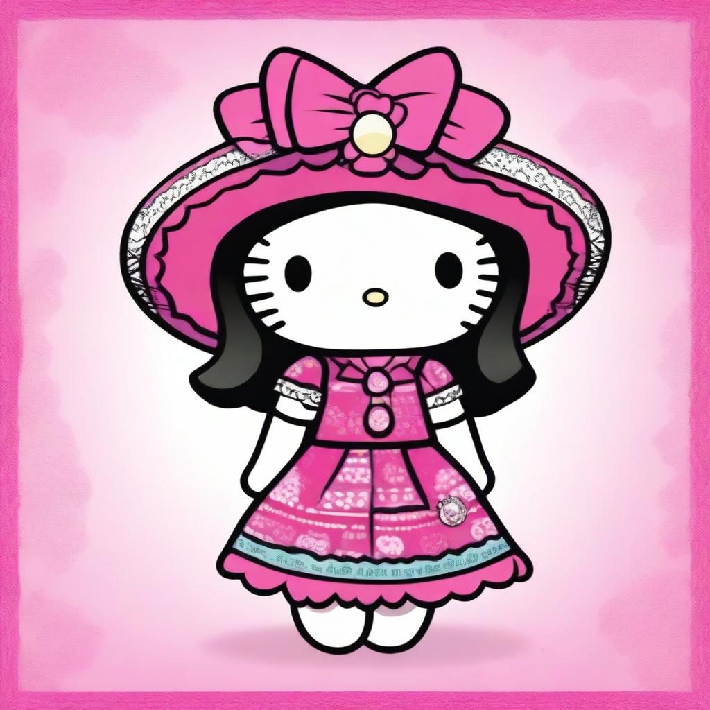 A charming illustration of Hello Kitty with a Mexican twist