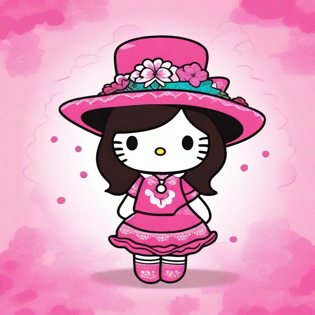 A charming illustration of Hello Kitty with a Mexican twist