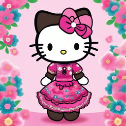 A charming illustration of Hello Kitty with a Mexican twist