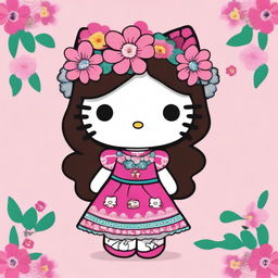 A charming illustration of Hello Kitty with a Mexican twist