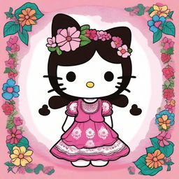 A charming illustration of Hello Kitty with a Mexican twist