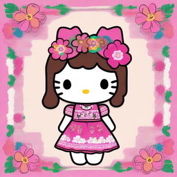 A charming illustration of Hello Kitty with a Mexican twist