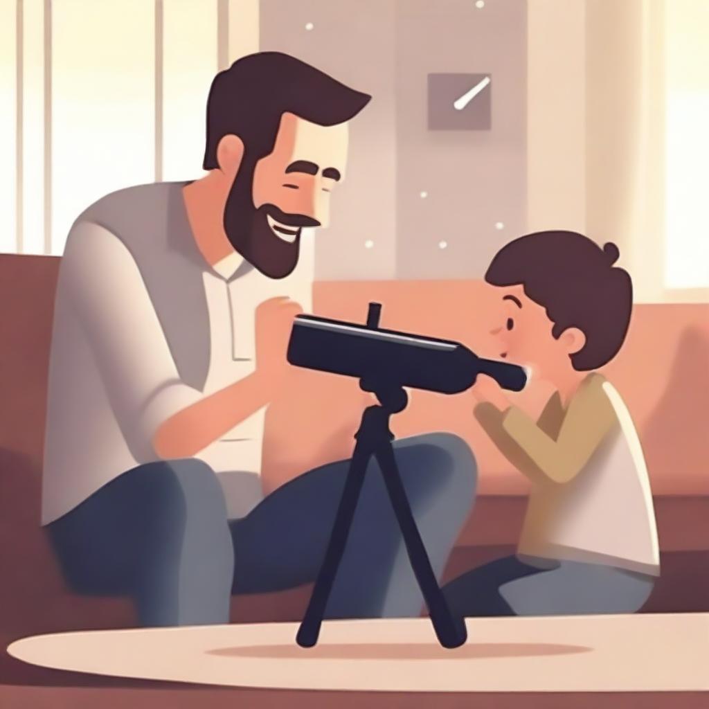 A father giving a telescope as a gift to his child