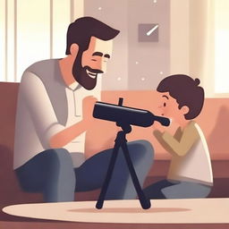 A father giving a telescope as a gift to his child