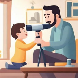 A father giving a telescope as a gift to his child