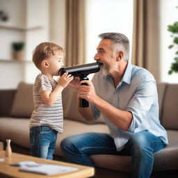 A father giving a telescope as a gift to his child