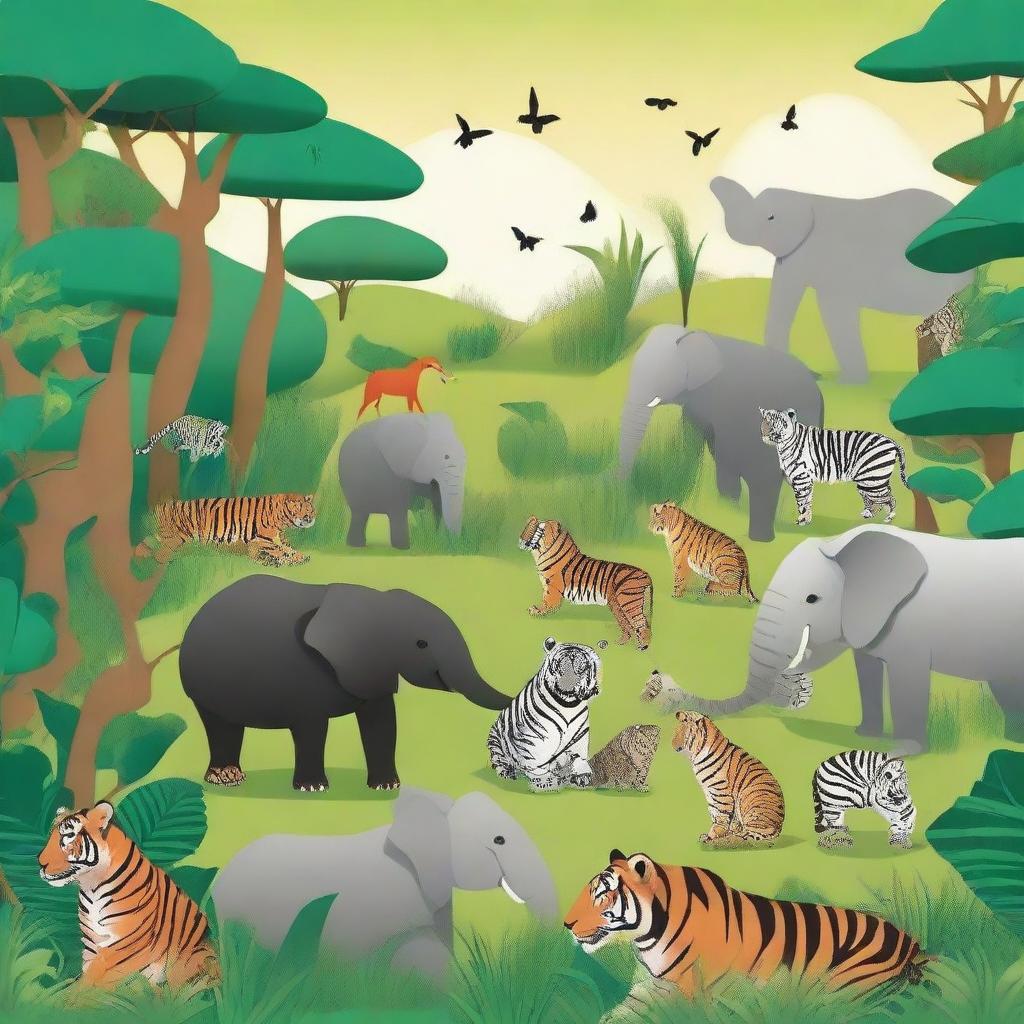 A book cover background featuring various endangered animals in their natural habitats