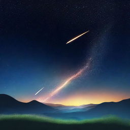 A shooting star in the night sky