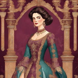 An illustrated book cover featuring a luxurious woman