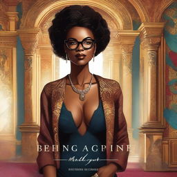 An illustrated book cover for a thriller novel titled 'Breaking Point' featuring a genius, luxurious, smiling, beautiful Black woman with glasses