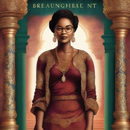 An illustrated book cover for a thriller novel titled 'Breaking Point' featuring a genius, luxurious, smiling, beautiful Black woman with glasses