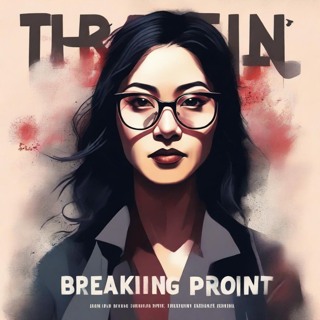 An illustrated book cover for a thriller novel titled 'Breaking Point' featuring an eerie depiction of an Asian woman with glasses