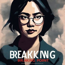 An illustrated book cover for a thriller novel titled 'Breaking Point' featuring an eerie depiction of an Asian woman with glasses