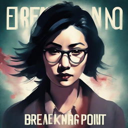 An eerie illustrated book cover for a thriller novel titled 'Breaking Point' featuring an Asian woman with glasses