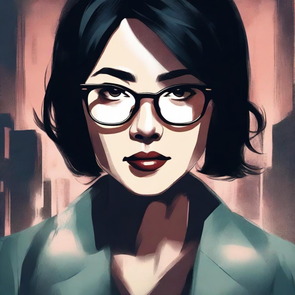 An eerie illustrated book cover for a thriller novel featuring an Asian woman with glasses