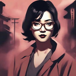 An eerie illustrated book cover for a thriller novel featuring an Asian woman with glasses