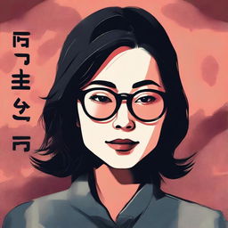 An illustrated book cover for a thriller novel featuring an eerie depiction of an Asian woman with glasses