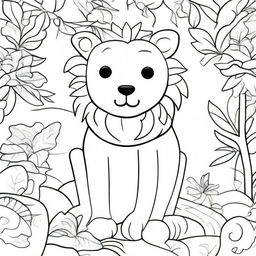 Create an illustration of various animals designed for a coloring book, but with some areas already filled in with colors