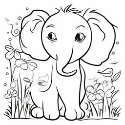 Create an illustration of various animals designed for a coloring book, but with some areas already filled in with colors