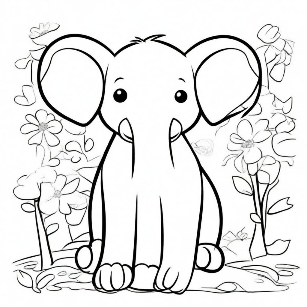 Create an illustration of various animals designed for a coloring book, but with some areas already filled in with colors