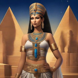 A detailed and imaginative depiction of Celopatra, blending elements of ancient Egyptian culture with a touch of modern fantasy