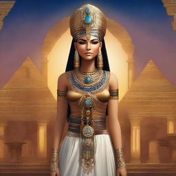 A detailed and imaginative depiction of Celopatra, blending elements of ancient Egyptian culture with a touch of modern fantasy