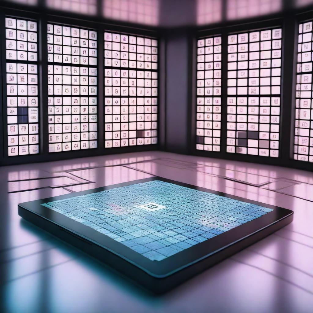 A complex Sudoku puzzle set in a futuristic, high-tech environment