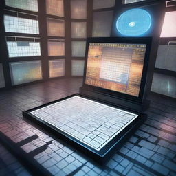 A complex Sudoku puzzle set in a futuristic, high-tech environment