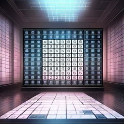 A complex Sudoku puzzle set in a futuristic, high-tech environment