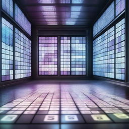 A complex Sudoku puzzle set in a futuristic, high-tech environment