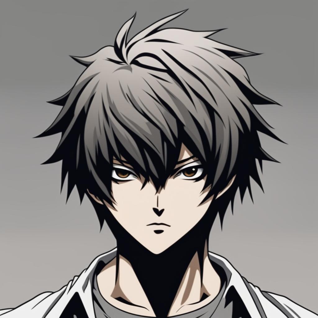 A darker profile picture of L from Death Note, with shadows accentuating his features and a dim, moody background to enhance the mysterious atmosphere