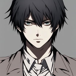 A darker profile picture of L from Death Note, with shadows accentuating his features and a dim, moody background to enhance the mysterious atmosphere