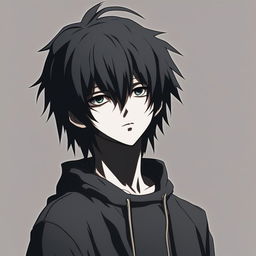 A darker profile picture of L from Death Note, with shadows accentuating his features and a dim, moody background to enhance the mysterious atmosphere