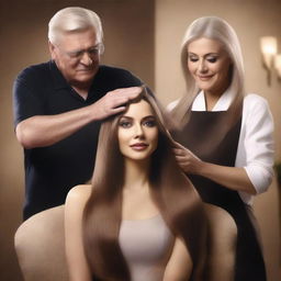 A Sunsilk shampoo commercial featuring a beautiful actress with long, silky smooth hair being shampooed by an old man stylist