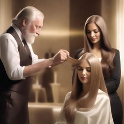 A Sunsilk shampoo commercial featuring a beautiful actress with long, silky smooth hair being shampooed by an old man stylist