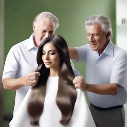 A Sunsilk shampoo commercial featuring a beautiful actress with long, silky smooth hair being shampooed by an old man stylist