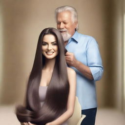 A Sunsilk shampoo commercial featuring a beautiful actress with long, silky smooth hair being shampooed by an old man stylist