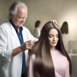 A Sunsilk shampoo commercial featuring a beautiful actress with long, silky smooth hair being shampooed by an old man stylist