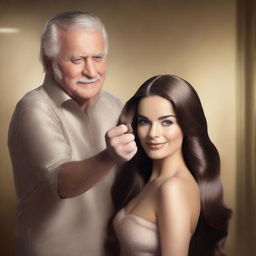 A Sunsilk shampoo commercial featuring a beautiful actress with long, silky smooth hair being shampooed by an old man stylist