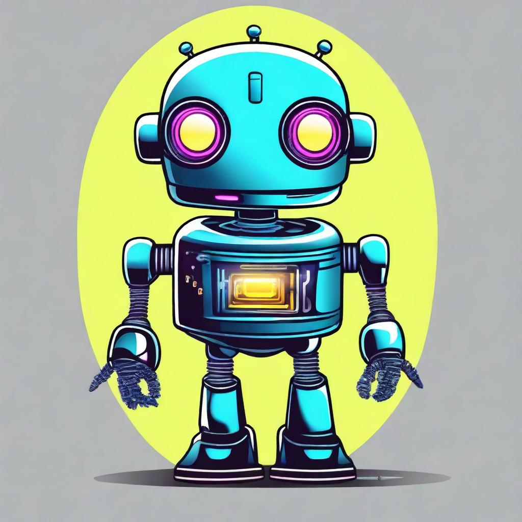 A creative and detailed design of a robot for a t-shirt