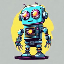 A creative and detailed design of a robot for a t-shirt