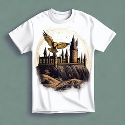 A creative and detailed design for a Harry Potter-themed t-shirt