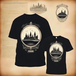 A creative and detailed design for a Harry Potter-themed t-shirt