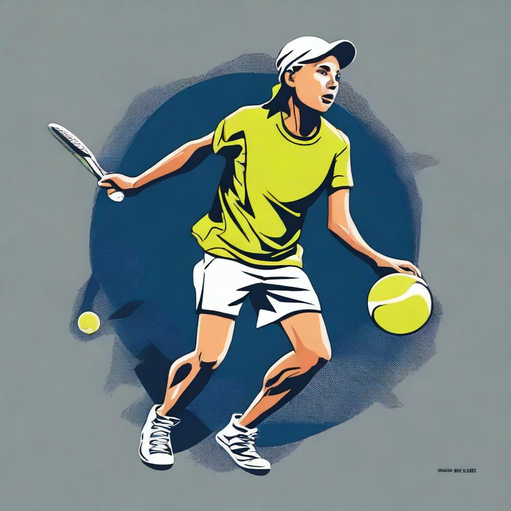 A dynamic and detailed design for a tennis-themed t-shirt