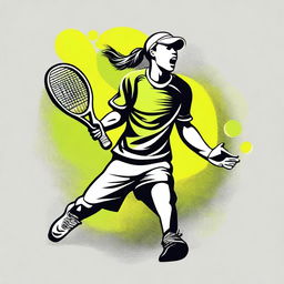 A dynamic and detailed design for a tennis-themed t-shirt