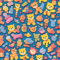 A vibrant and playful design for a t-shirt featuring various toys