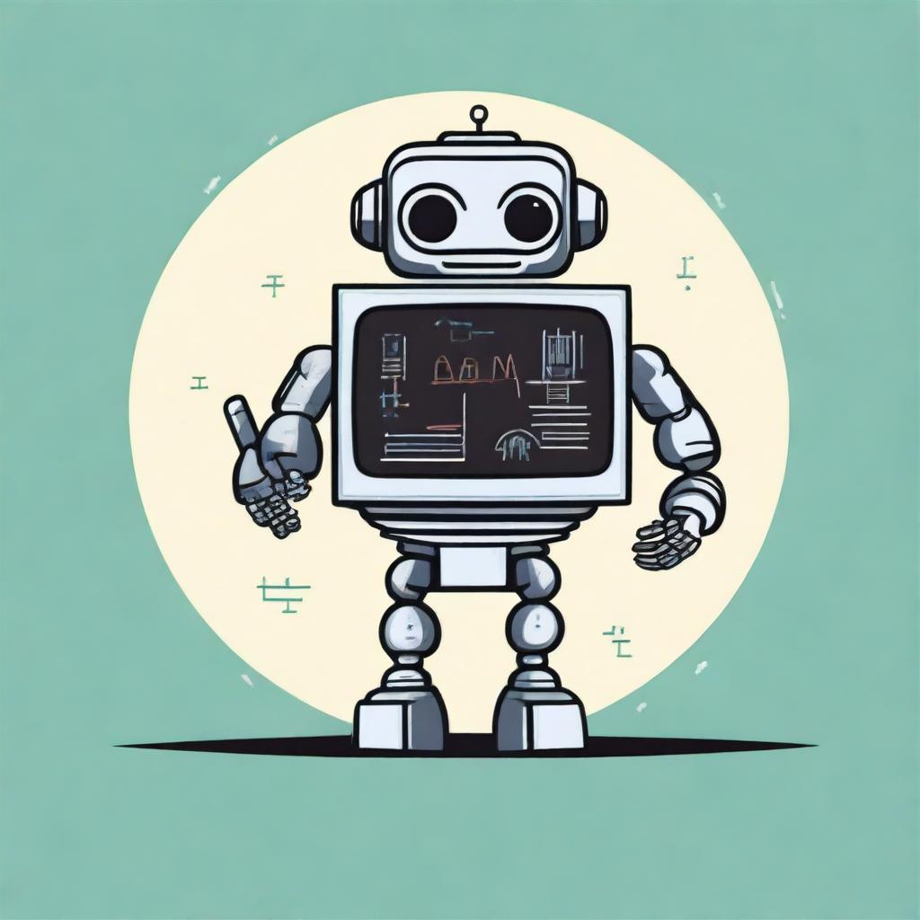 A creative and futuristic design for a t-shirt featuring a robot teacher