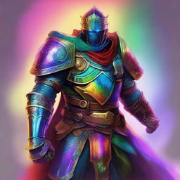 An exquisite digital art image in the style of Dungeons and Dragons, featuring a set of slim armor with a vibrant rainbow color scheme