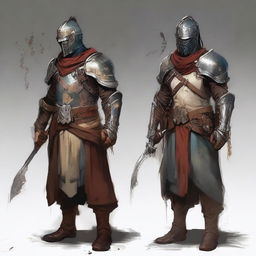 A detailed digital art image in the style of Dungeons and Dragons, showcasing a painter's set of slim armor without a helmet