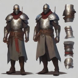 A detailed digital art image in the style of Dungeons and Dragons, showcasing a painter's set of slim armor without a helmet